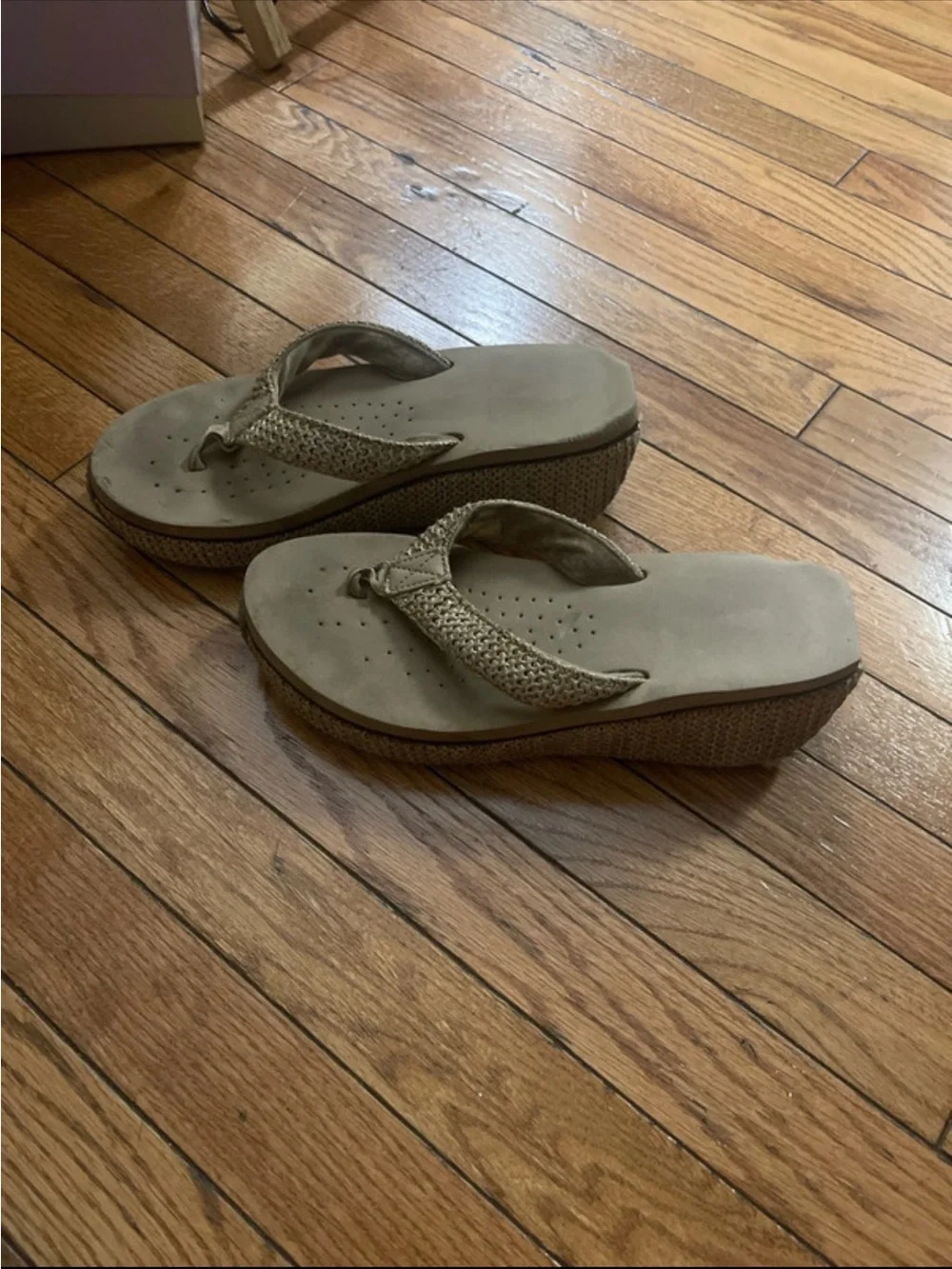 Volatile Tan Wedge Flip-Flops with Braided Straps